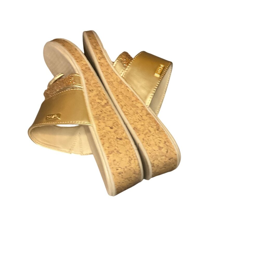Bzees Bora Bright Womens Gold Wedge Sandals Size 9M With Rhinestone Strap & Cork - Picture 11 of 12